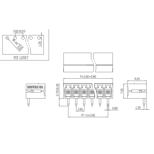 3.81MM pitch plug-in PCB terminal 90 degree bent pin socket